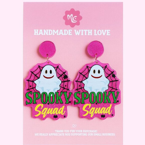 Spooky Squad Ghost Earrings | Cute Pink Halloween Statement Jewelry - Picture 3 of 4